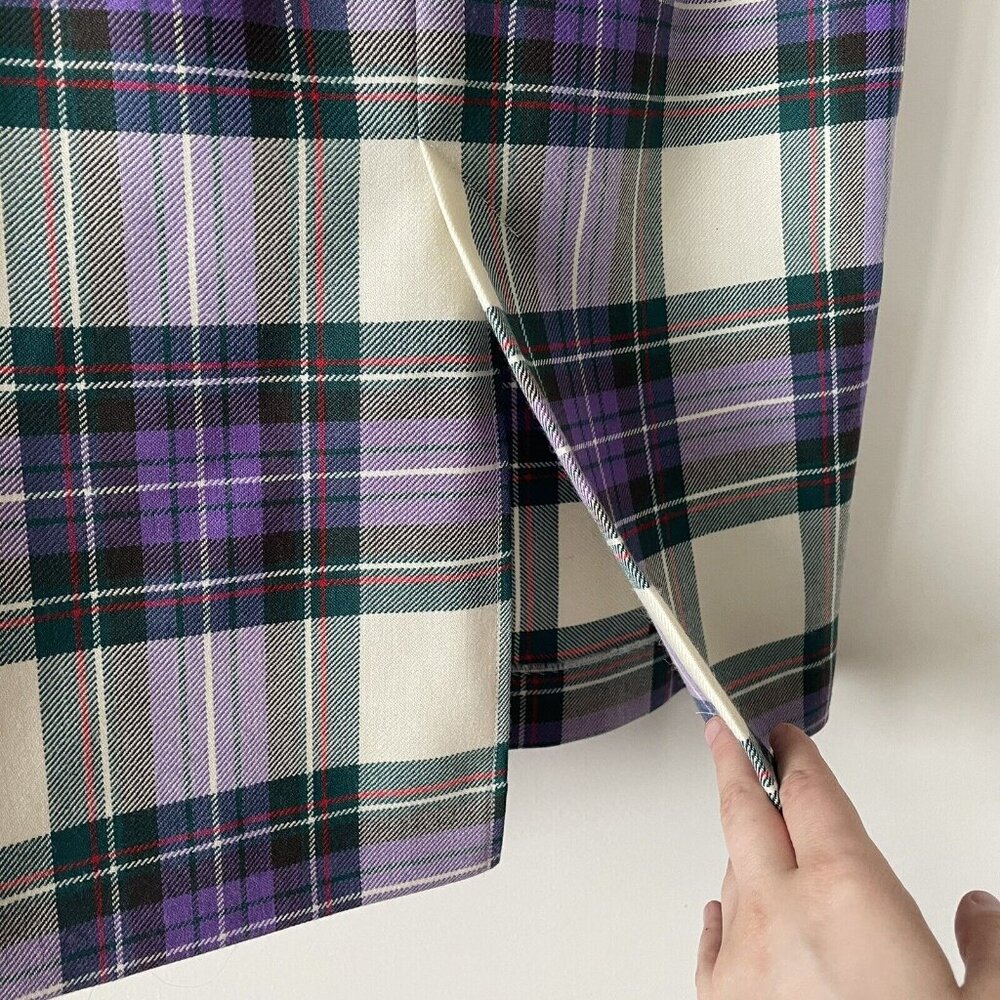 Giada Benincasa Ciao Amore 100% Wool Purple Plaid Pencil Skirt Medium - Picture 4 of 8